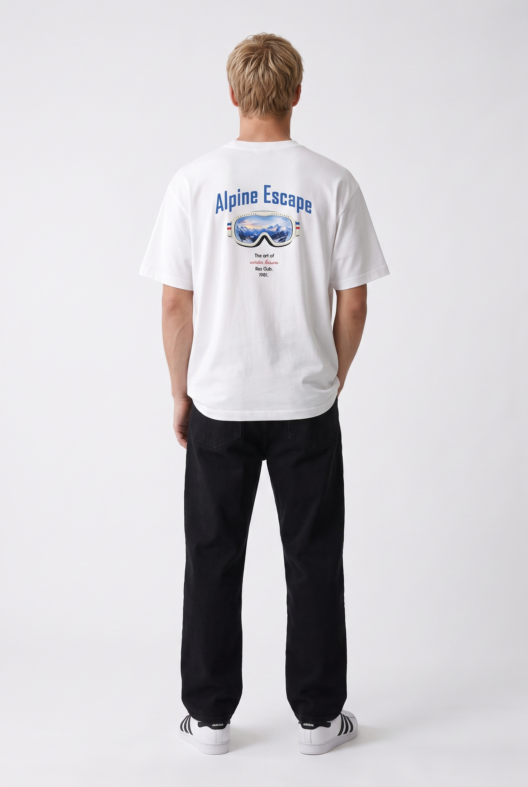 Erkek Alpine Nakışlı Oversize T-Shirt Ekru