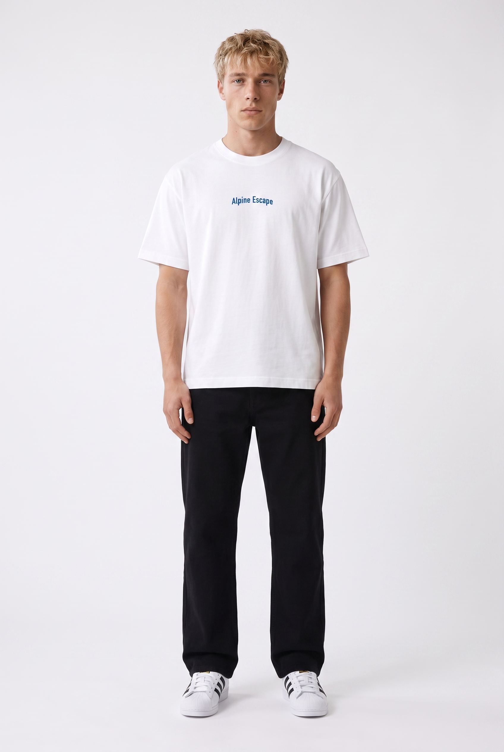 Erkek Alpine Nakışlı Oversize T-Shirt Ekru