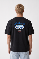 Erkek Alpine Nakışlı Oversize T-Shirt Siyah