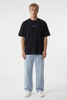 Erkek Alpine Nakışlı Oversize T-Shirt Siyah