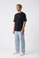 Erkek Alpine Nakışlı Oversize T-Shirt Siyah