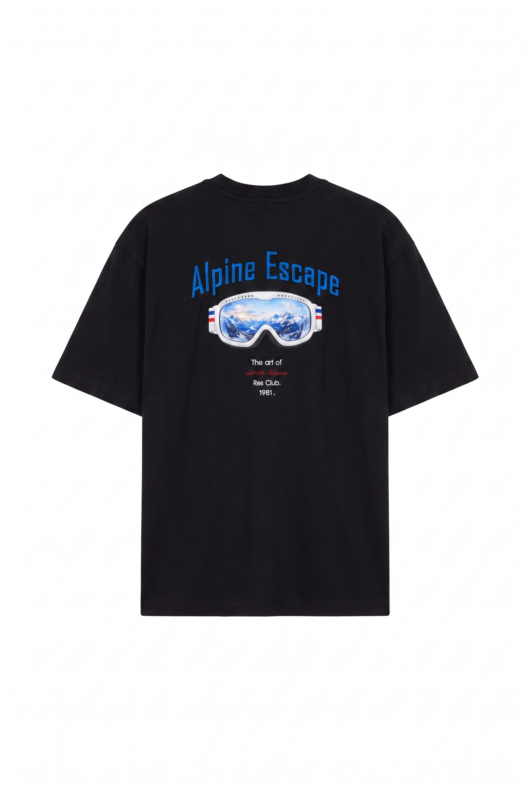 Erkek Alpine Nakışlı Oversize T-Shirt Siyah