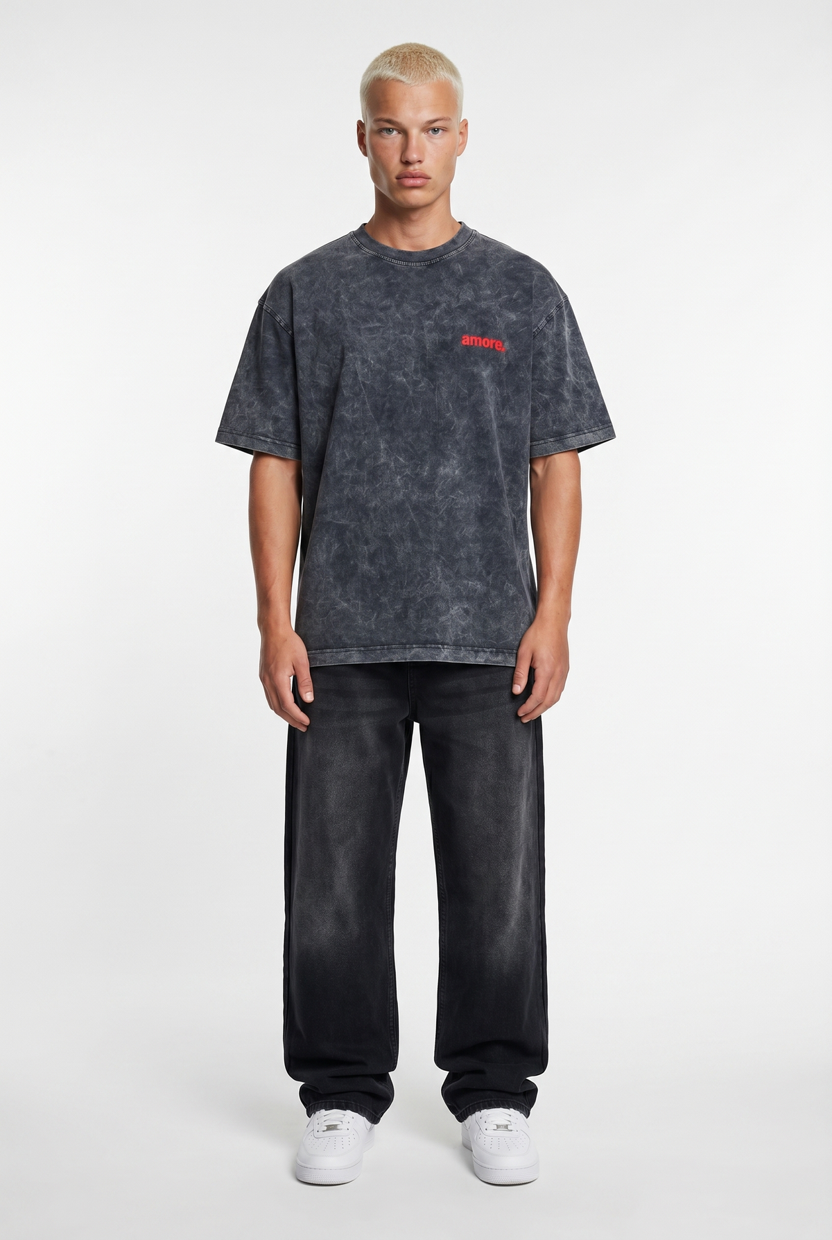 Erkek Amore Baskılı Oversize T-Shirt Siyah
