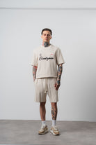 Erkek Countryman Nakışlı Regular Fit T-Shirt Şort Takım Bej