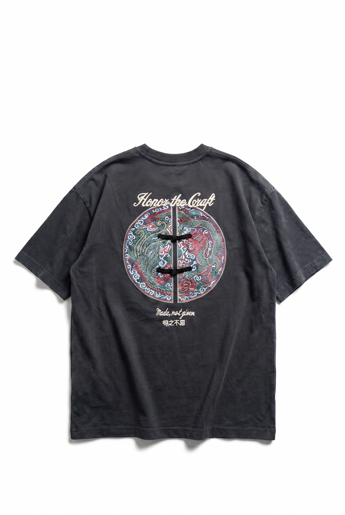 Erkek Craft Nakış Detaylı Oversize T-Shirt Füme