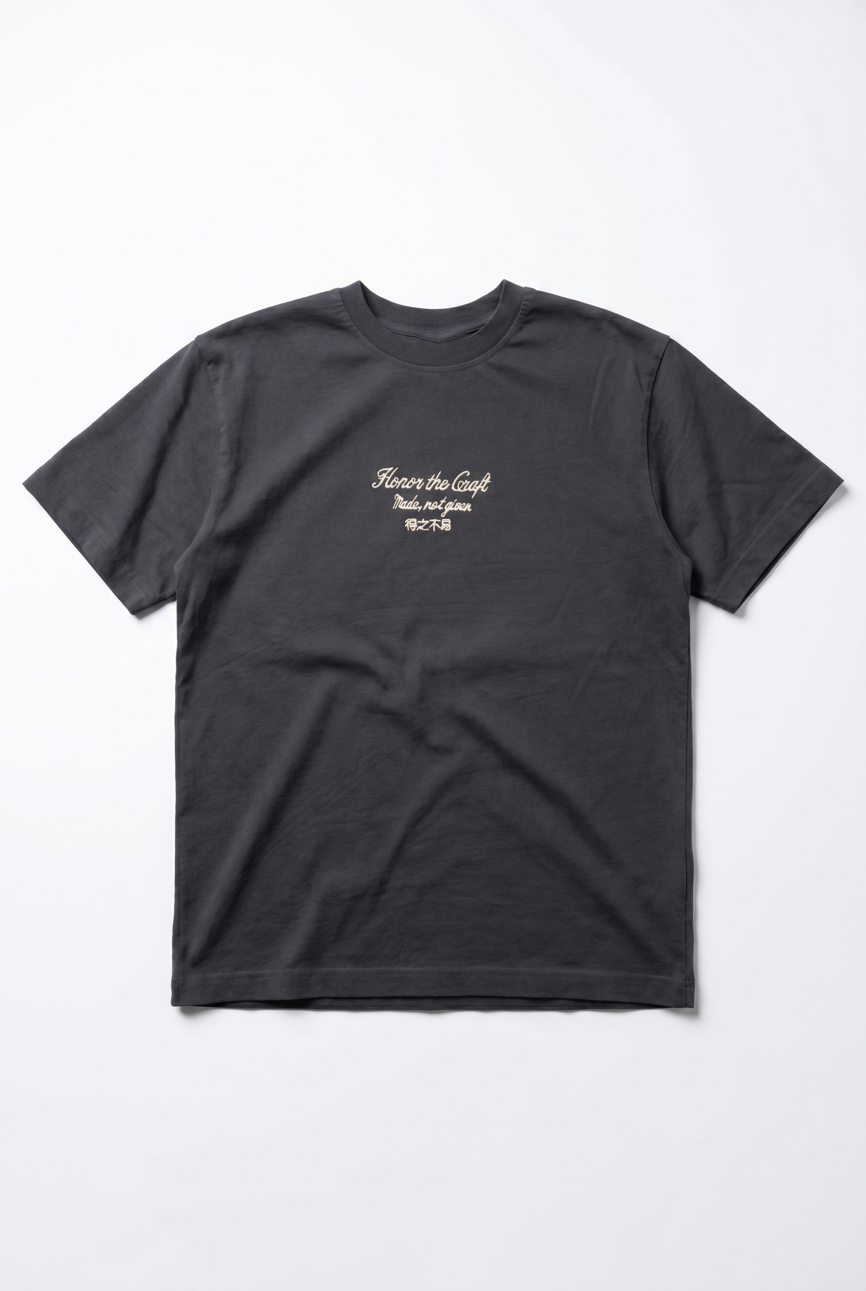 Erkek Craft Nakış Detaylı Oversize T-Shirt Füme