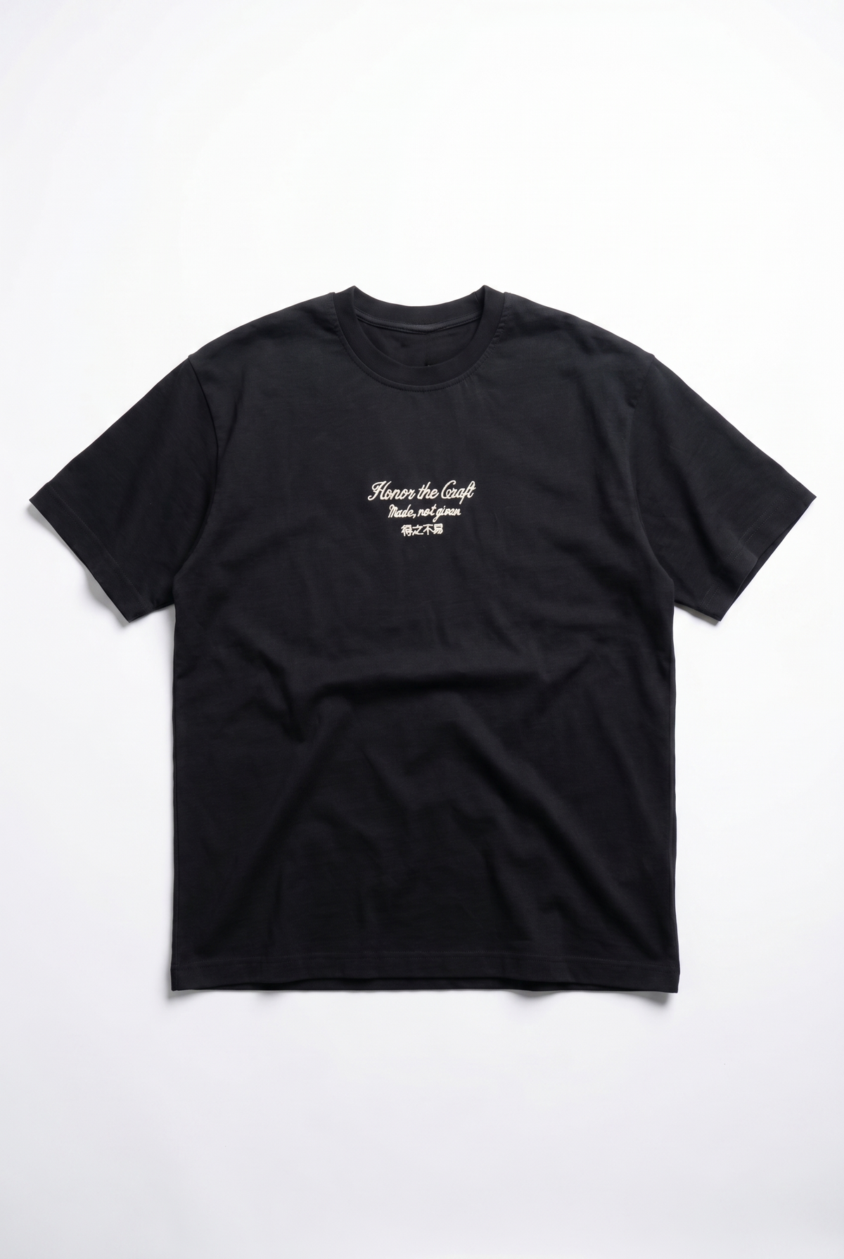 Erkek Craft Nakış Detaylı Oversize T-Shirt Siyah