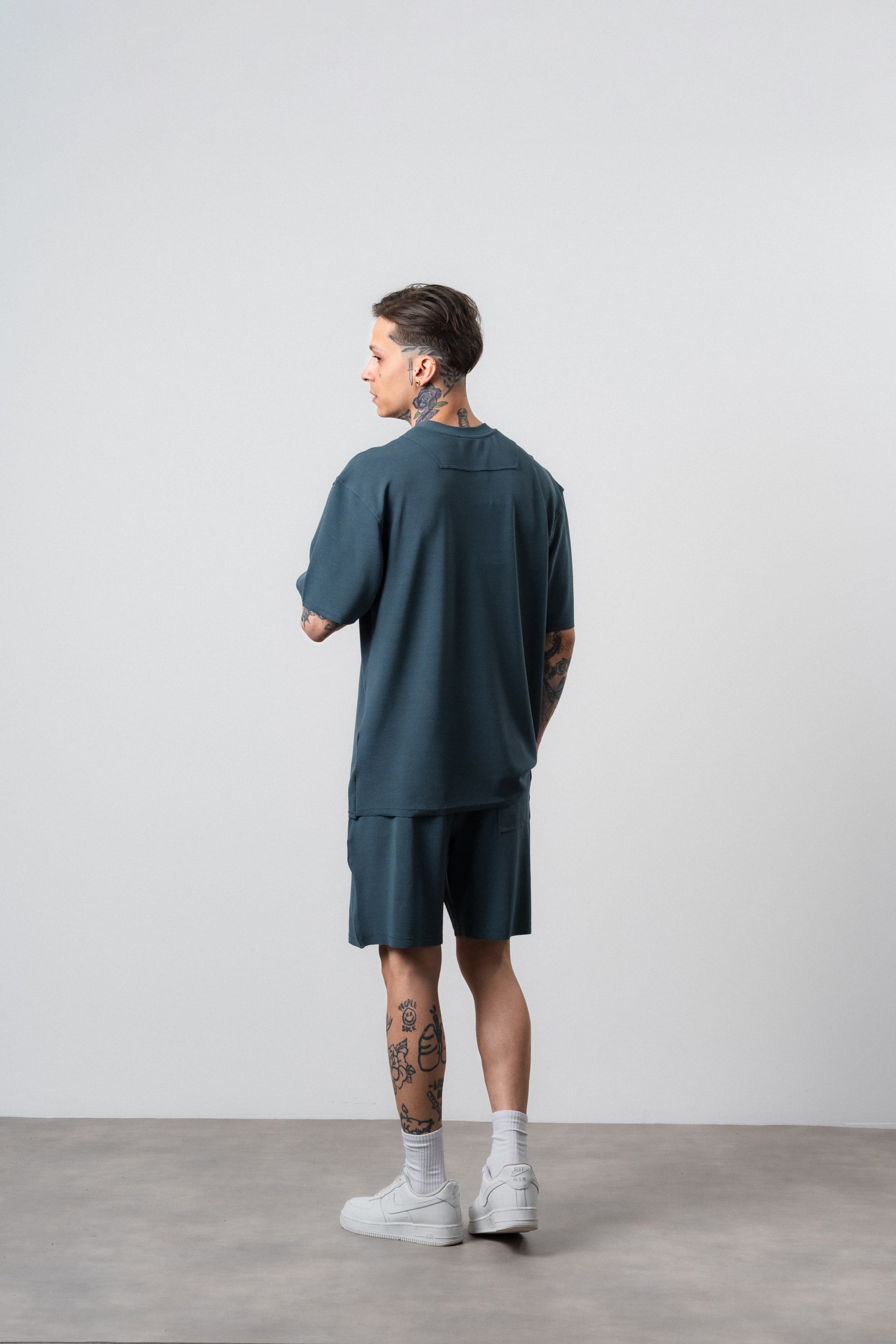 Erkek Far From Basic Baskılı Regular Fit T-Shirt Şort Takım Petrol