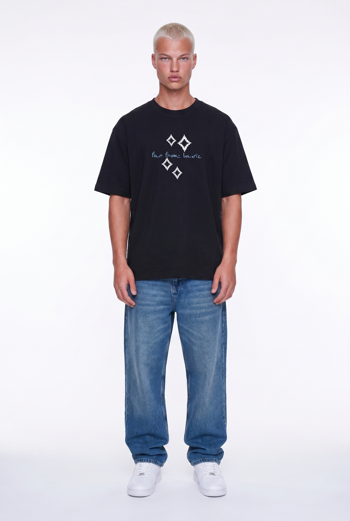 Erkek Ffb Nakış Detaylı Oversize T-Shirt Siyah