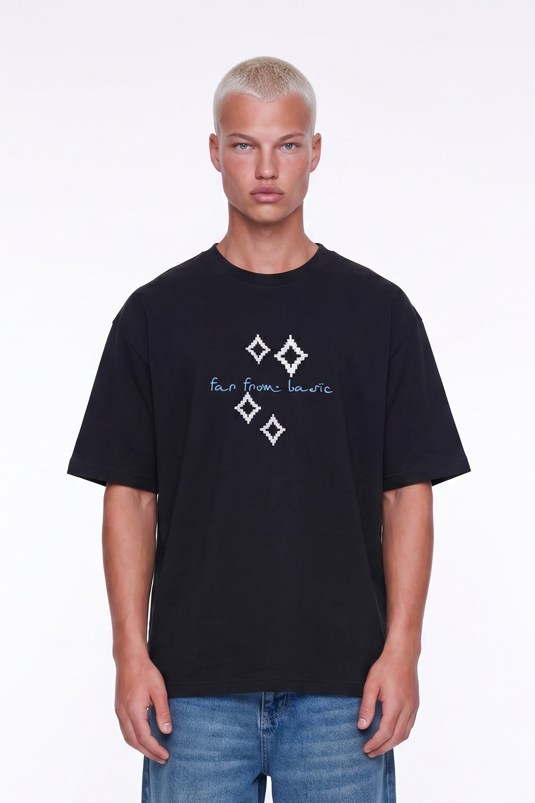 Erkek Ffb Nakış Detaylı Oversize T-Shirt Siyah