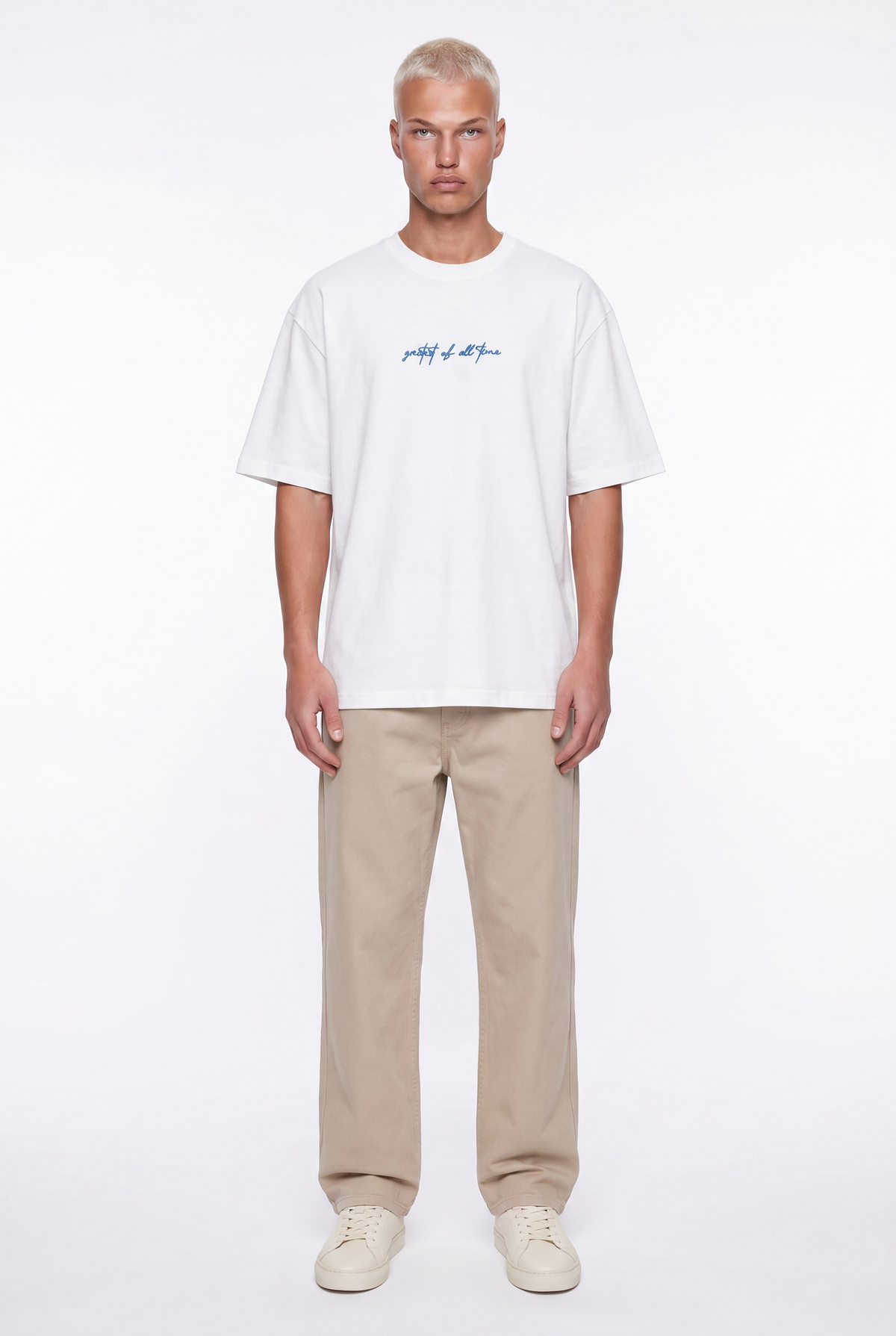Erkek Goats Baskılı Oversize T-Shirt Ekru