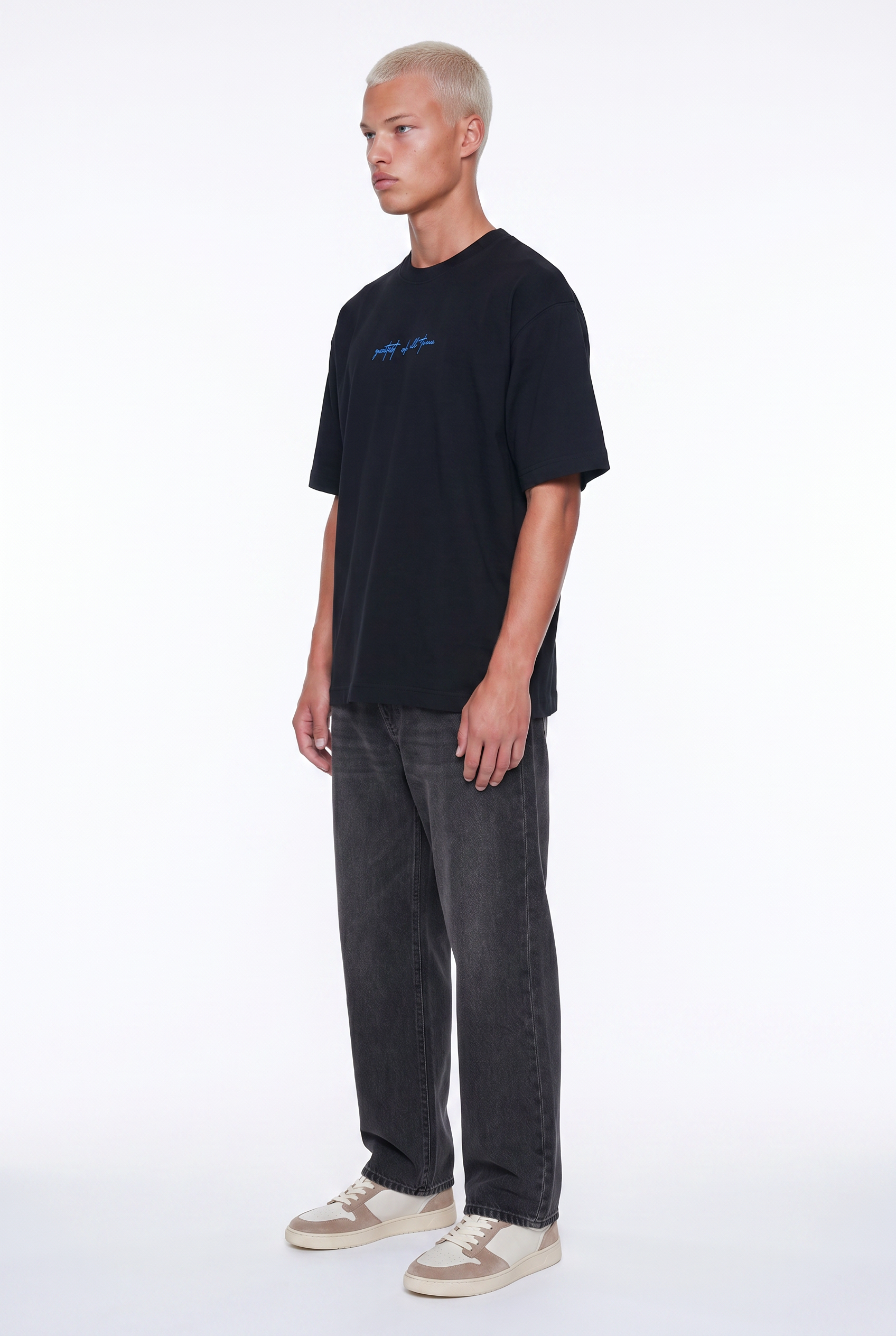 Erkek Goats Baskılı Oversize T-Shirt Siyah