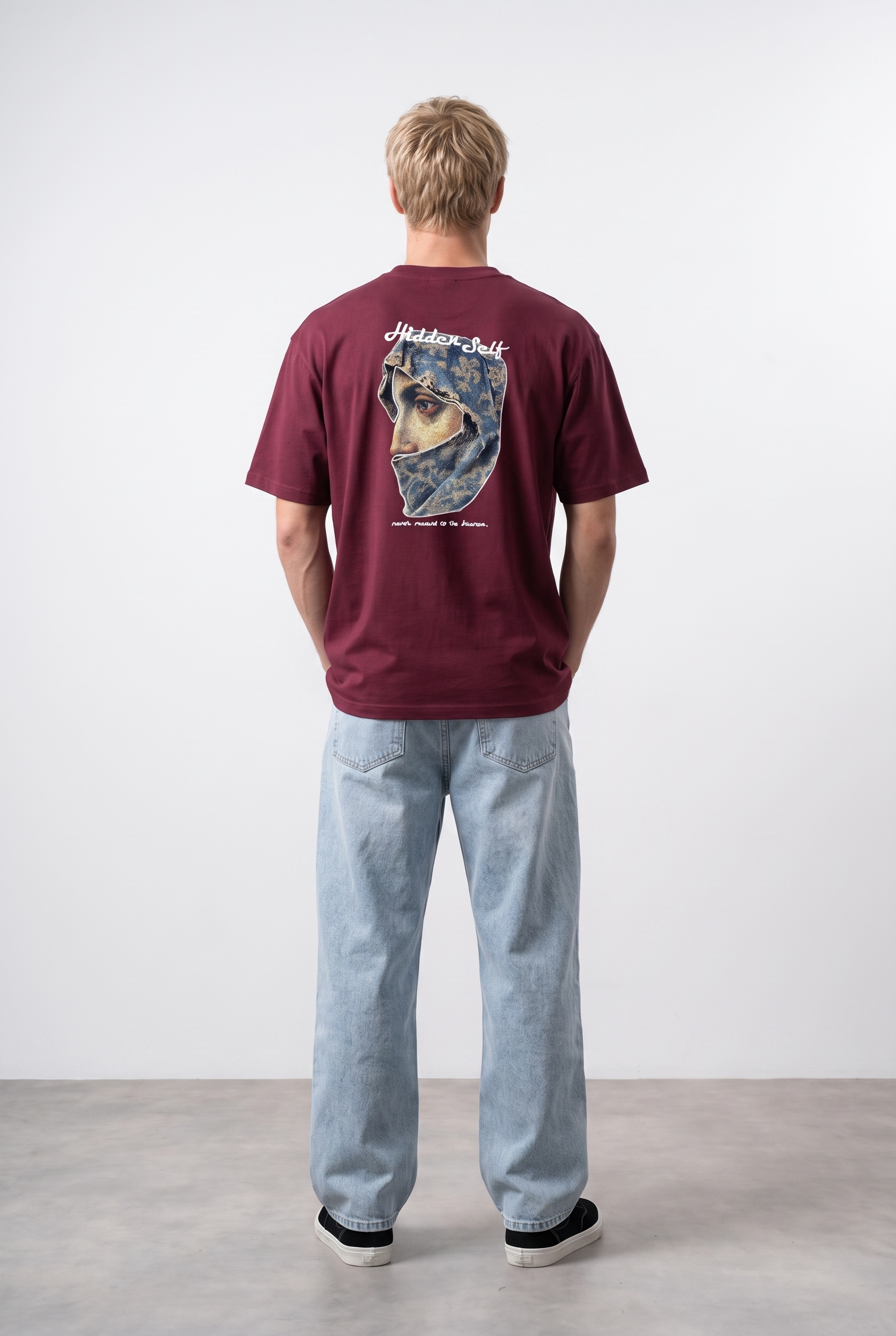 Erkek Hidden Self Baskılı Oversize T-Shirt Bordo
