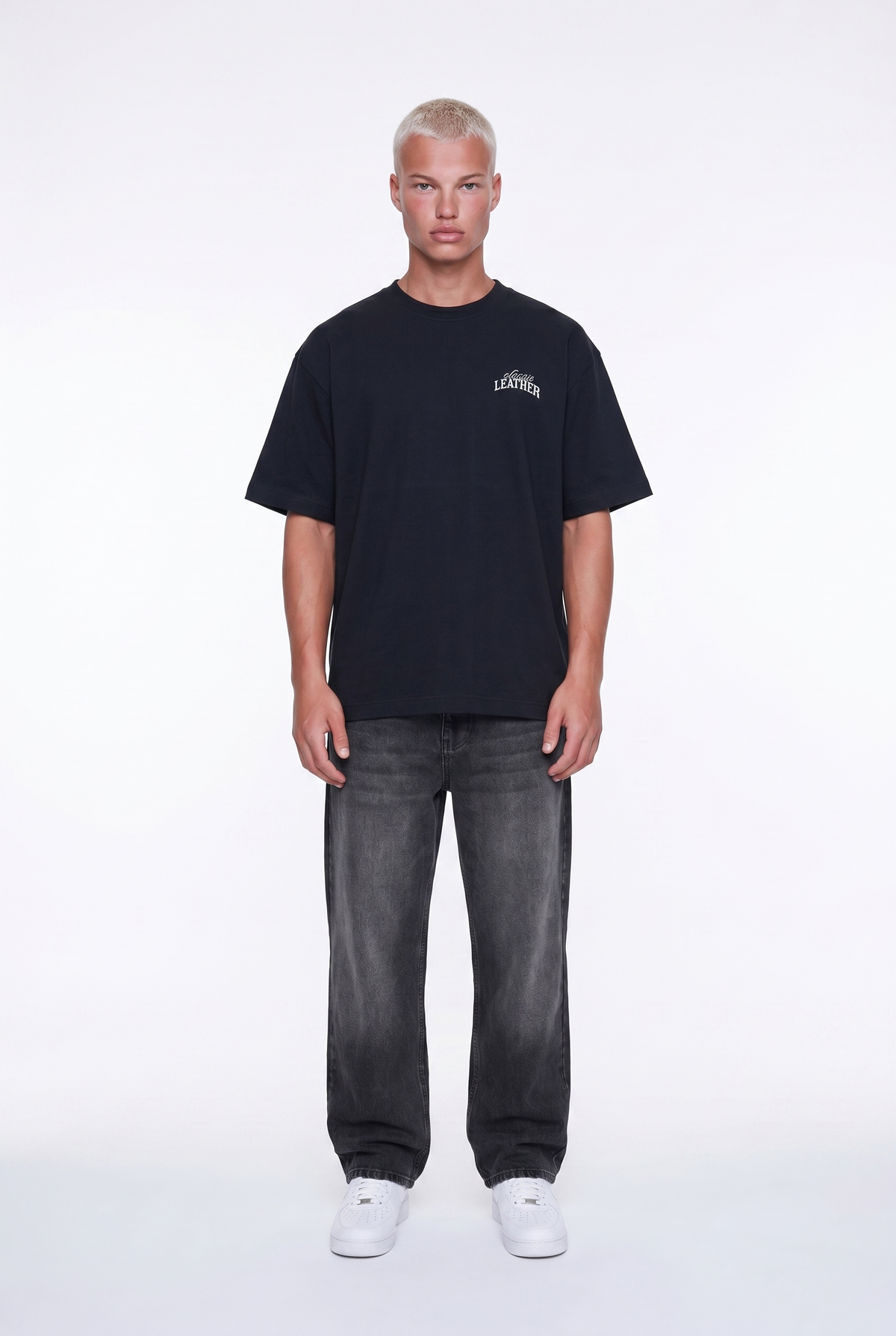 Erkek Leather Baskılı Oversize T-Shirt Siyah