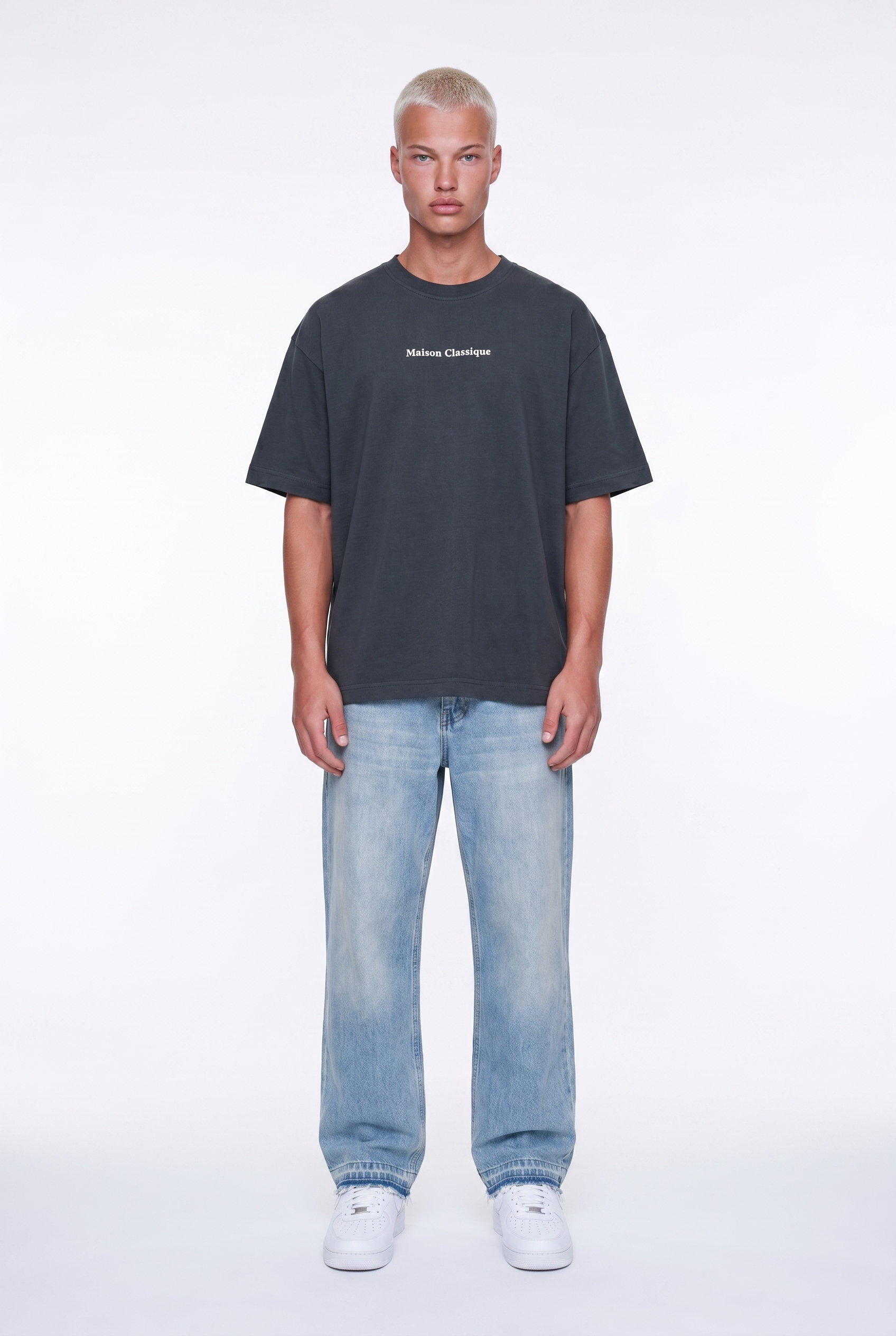 Erkek Maison Baskılı Oversize T-Shirt Füme