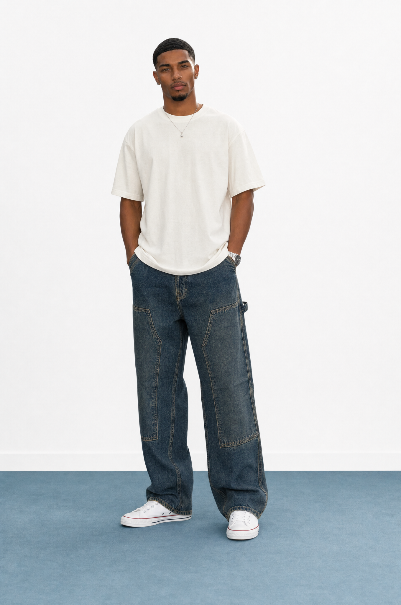 Erkek Parça Detaylı Baggy Jean Tint Mavi