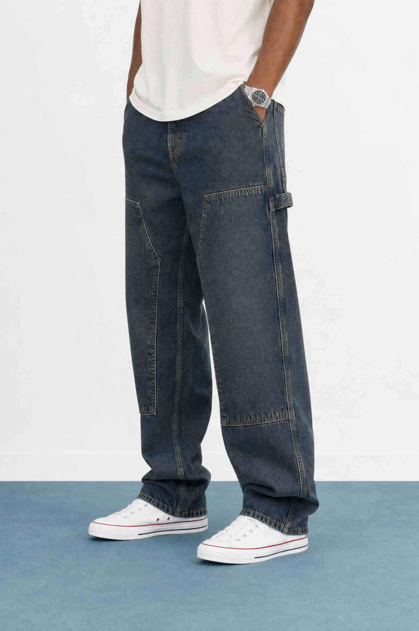 Erkek Parça Detaylı Baggy Jean Tint Mavi