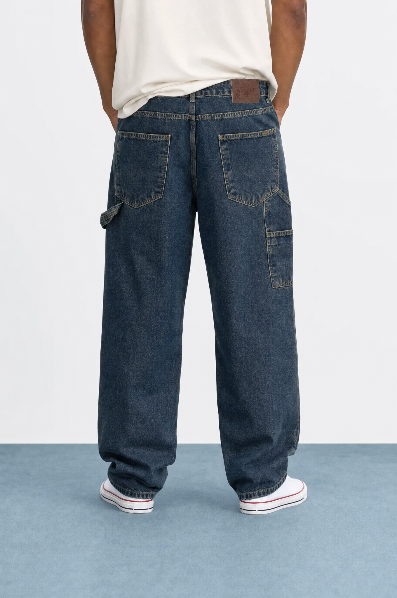 Erkek Parça Detaylı Baggy Jean Tint Mavi