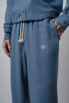 Erkek R Nakışlı Müslin Baggy Pantolon Açık Mavi
