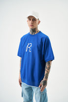 Erkek R Nakışlı Oversize T-Shirt Saks