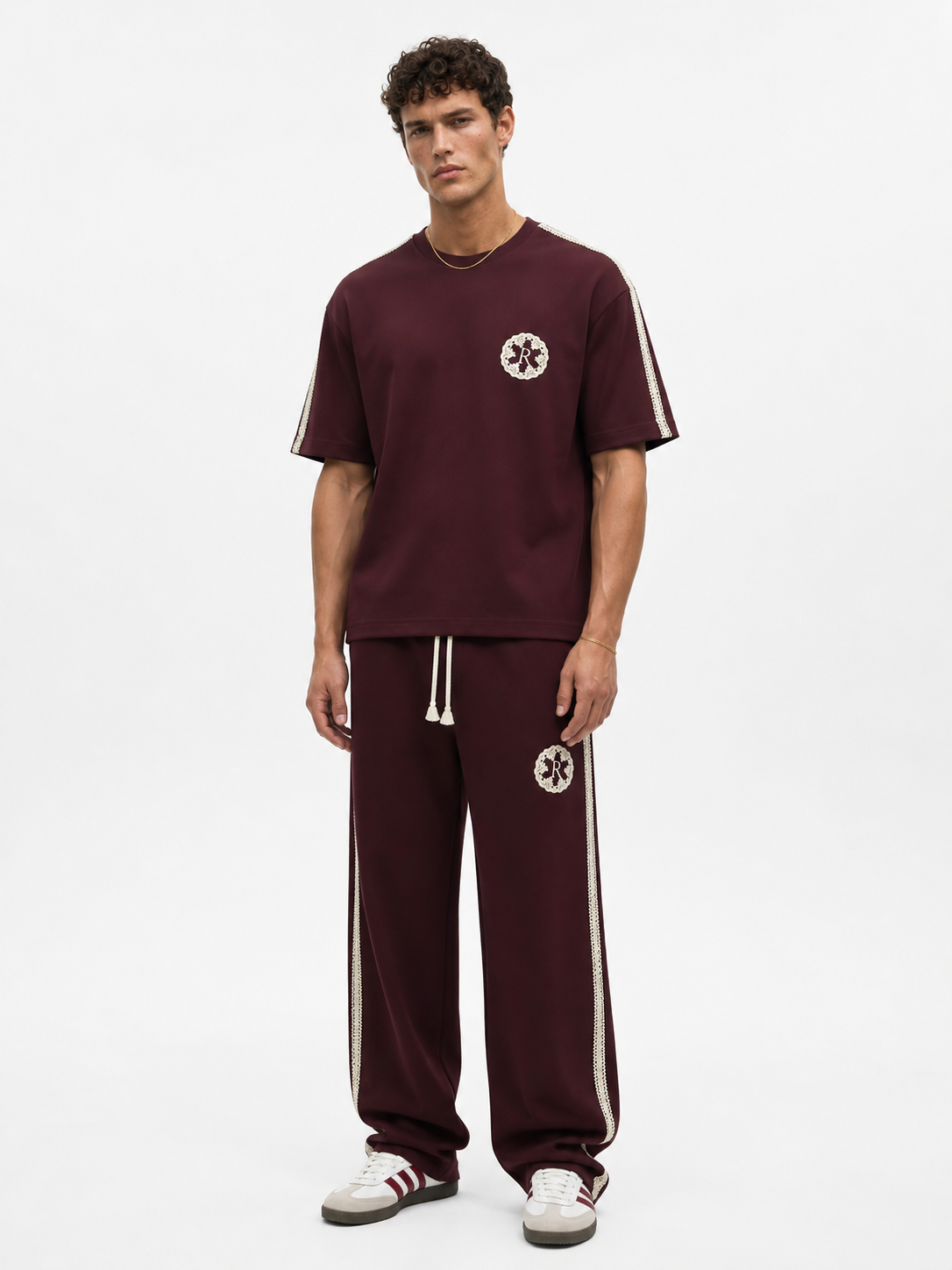 Erkek R Nakışlı Şerit Detaylı Regular Fit Eşofman Takımı Bordo