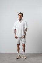 Erkek Respire Relined Yazılı Regular Fit T-Shirt Şort Takım Ekru