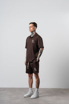 Erkek Respire Relined Yazılı Regular Fit T-Shirt Şort Takım Kahve