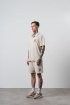 Erkek Rocket Club Yazılı Regular Fit T-Shirt Şort Takım Bej