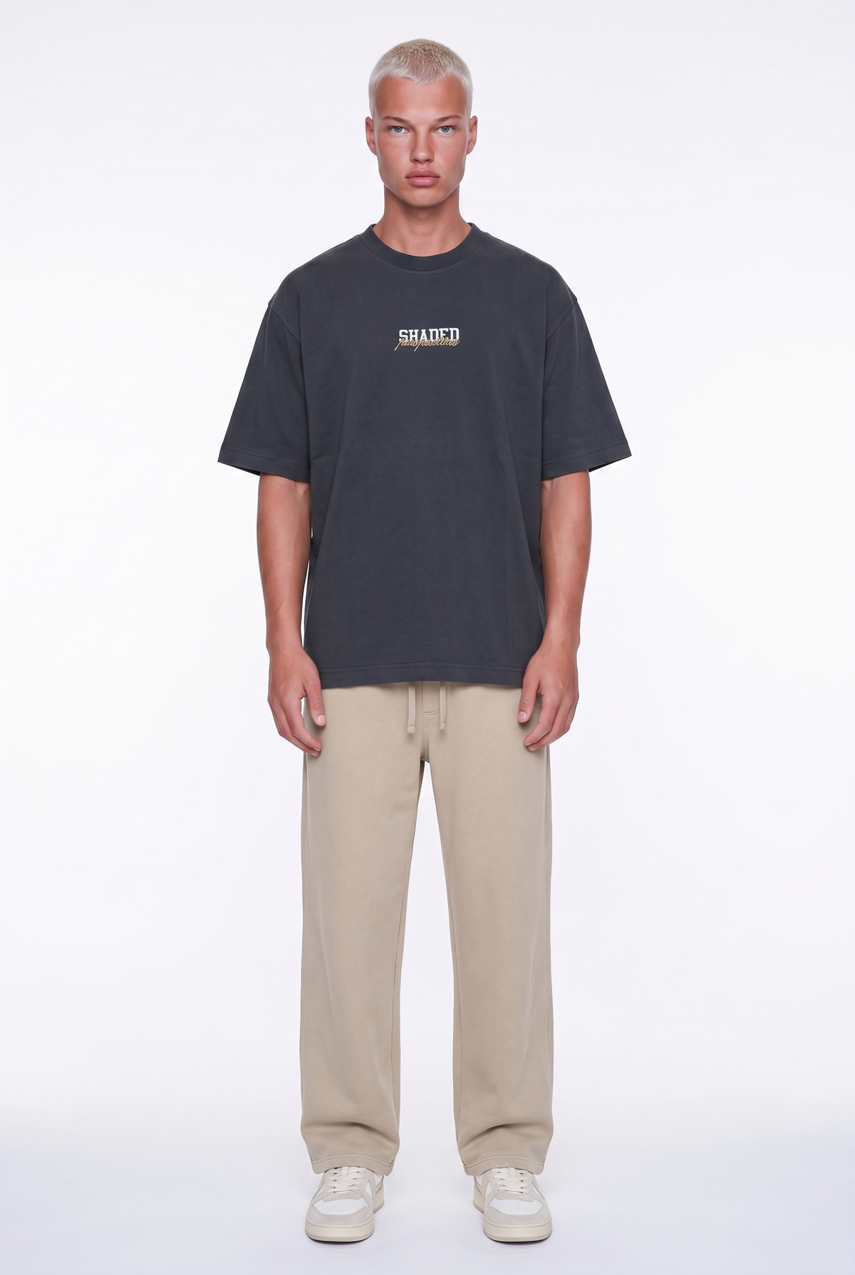 Erkek Shaded Baskılı Oversize T-Shirt Füme