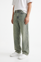 Erkek Washed Basic Baggy Jean Yeşil