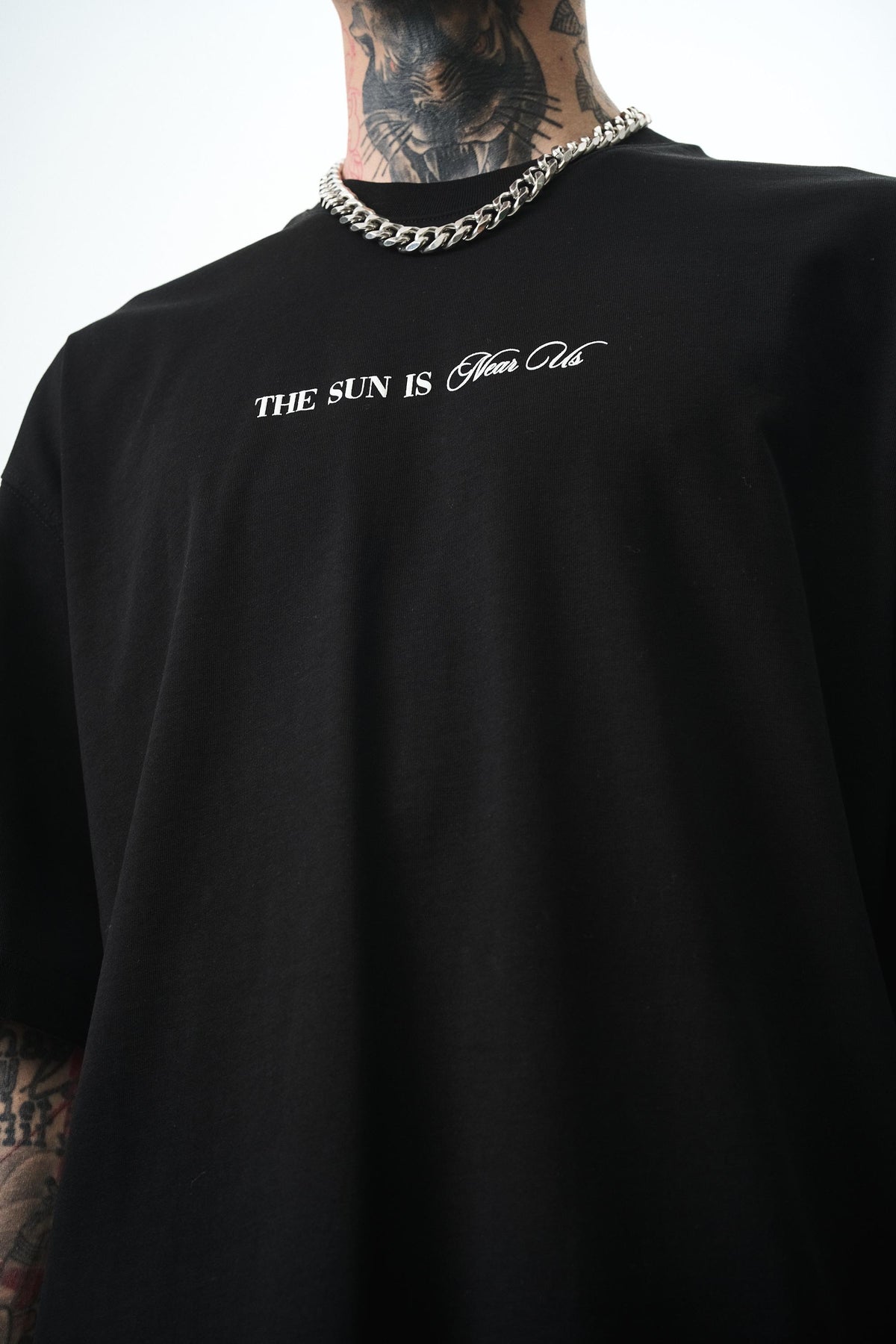 Erkek Palm Baskılı Oversize T-Shirt Siyah