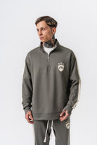 Erkek Şerit Detaylı Yarım Fermuarlı Modal Sweatshirt Haki