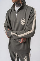 Erkek Şerit Detaylı Yarım Fermuarlı Modal Sweatshirt Haki