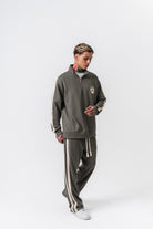 Erkek Şerit Detaylı Yarım Fermuarlı Modal Sweatshirt Haki