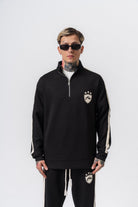 Erkek Şerit Detaylı Yarım Fermuarlı Modal Sweatshirt Siyah