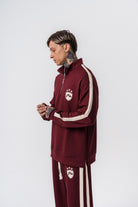 Erkek Şerit Detaylı Yarım Fermuarlı Modal Sweatshirt Vişne