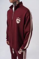 Erkek Şerit Detaylı Yarım Fermuarlı Modal Sweatshirt Vişne