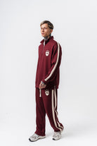 Erkek Şerit Detaylı Yarım Fermuarlı Modal Sweatshirt Vişne