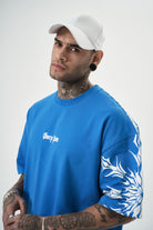 Erkek Sharp Pain Baskılı Oversize T-Shirt Mavi