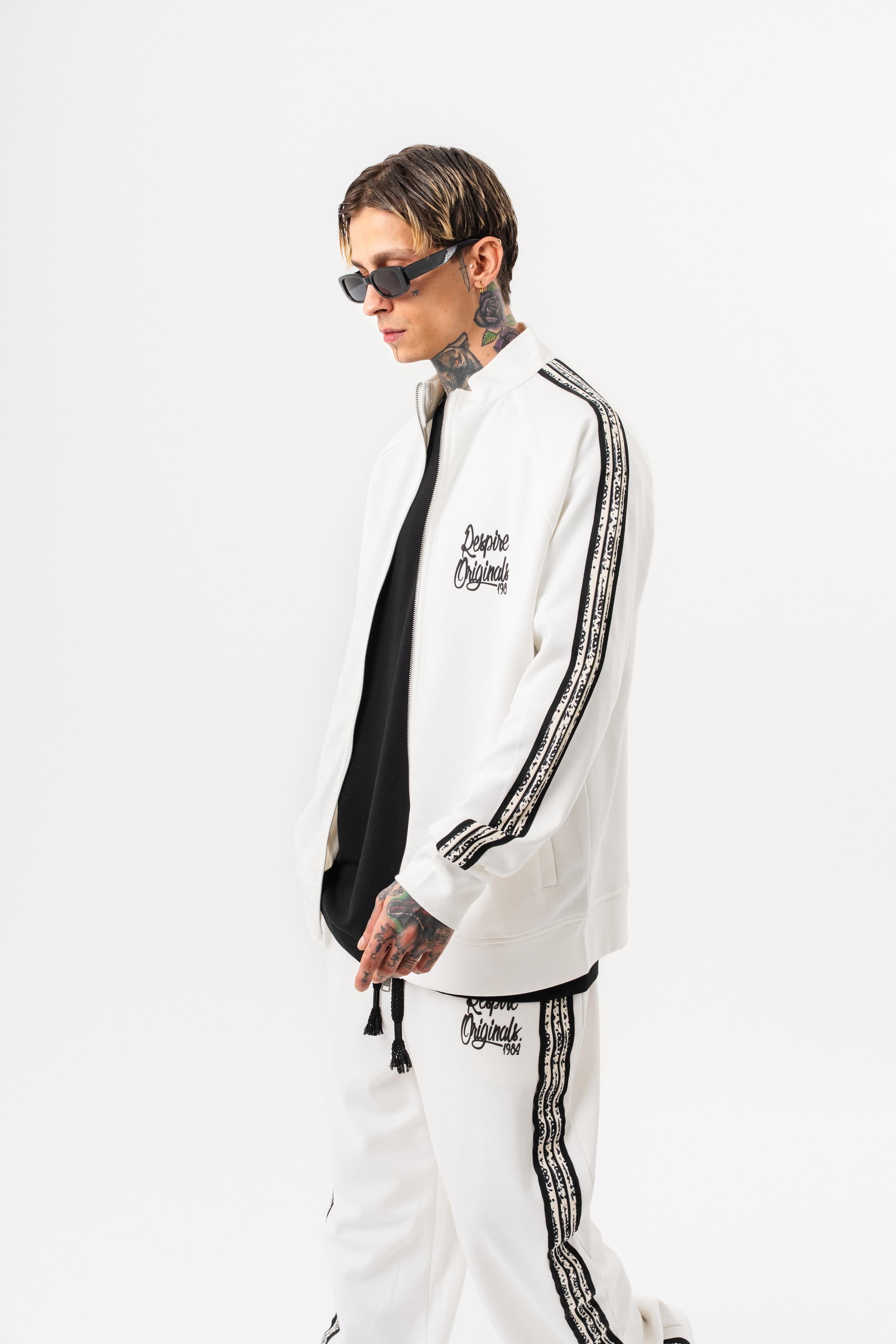 Erkek Splash Şerit Detaylı Dik Yaka Doubleface Zip Oversize Sweatshirt Ekru