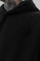 Erkek Süzene Nakış Detaylı Kapüşonlu Oversize Polar Hoodie Siyah