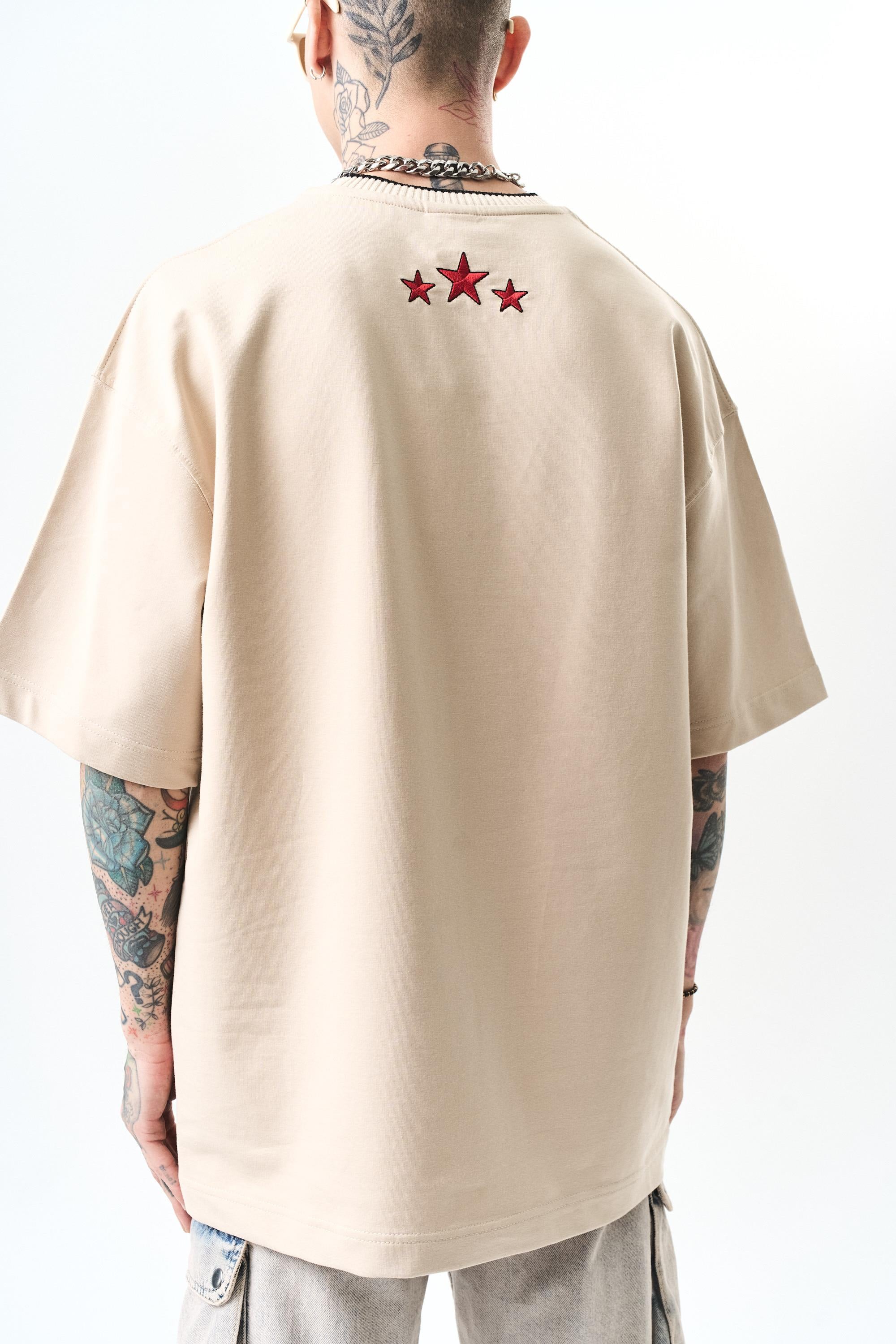 Erkek Unfortunately Baskılı Oversize T-Shirt Bej