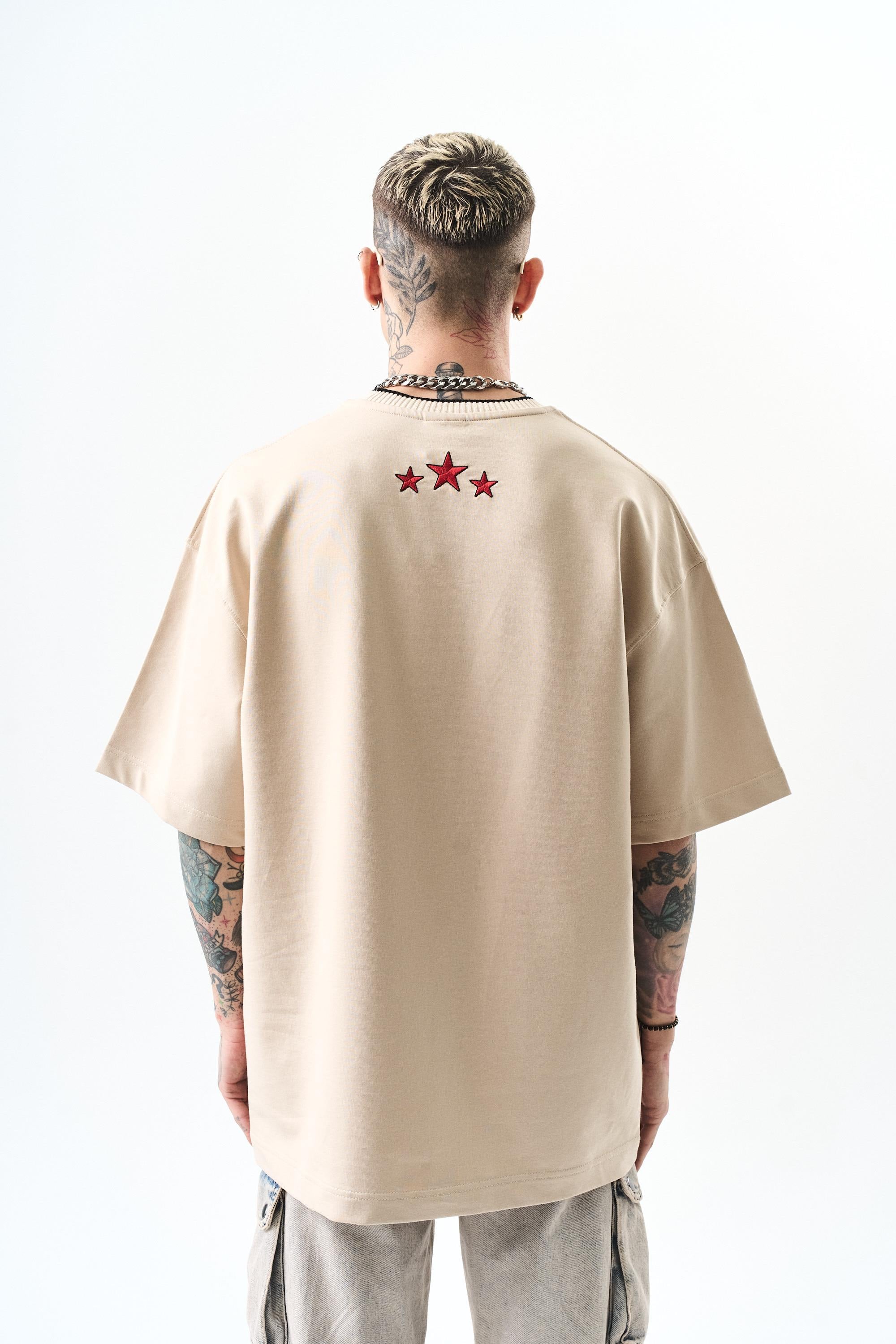 Erkek Unfortunately Baskılı Oversize T-Shirt Bej