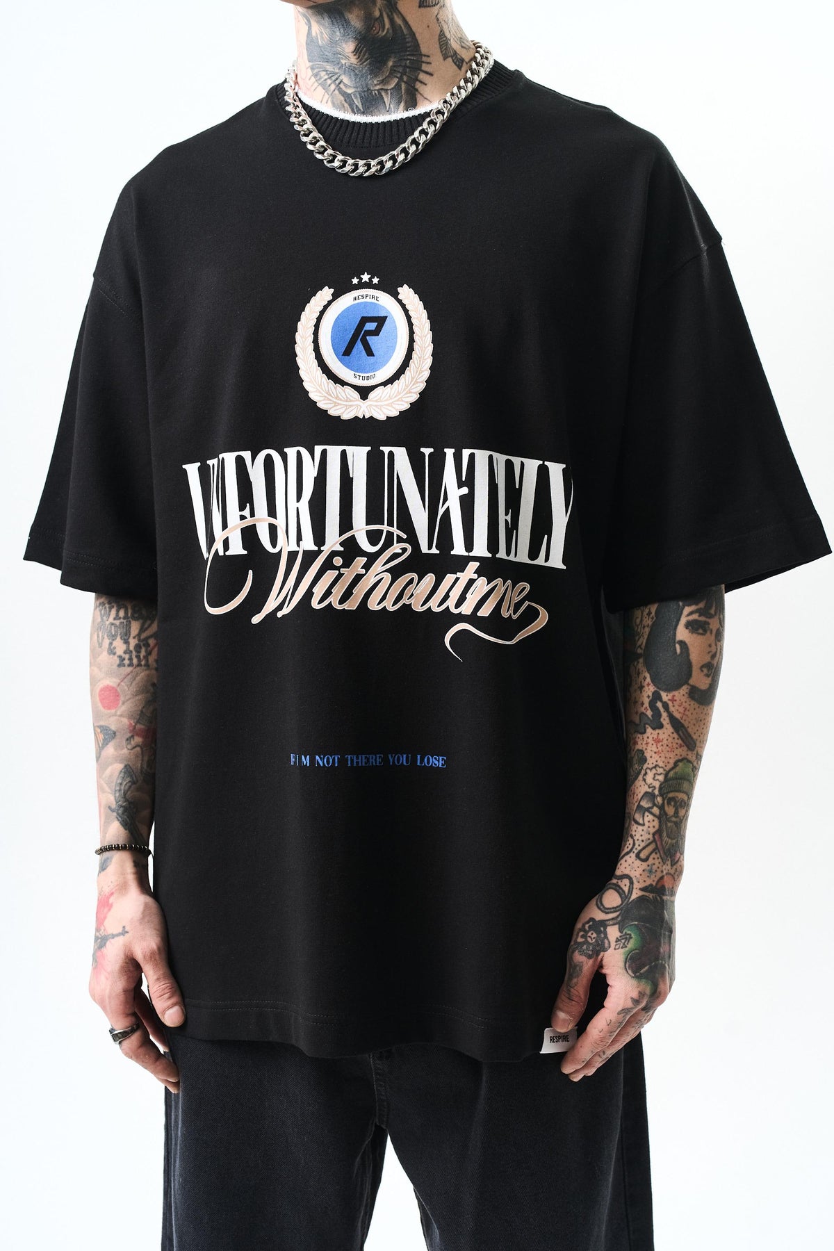 Erkek Unfortunately Baskılı Oversize T-Shirt Siyah