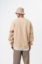 Erkek Respire Yazı Detaylı Basic Oversize Sweatshirt Bej