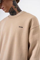 Erkek Respire Yazı Detaylı Basic Oversize Sweatshirt Bej