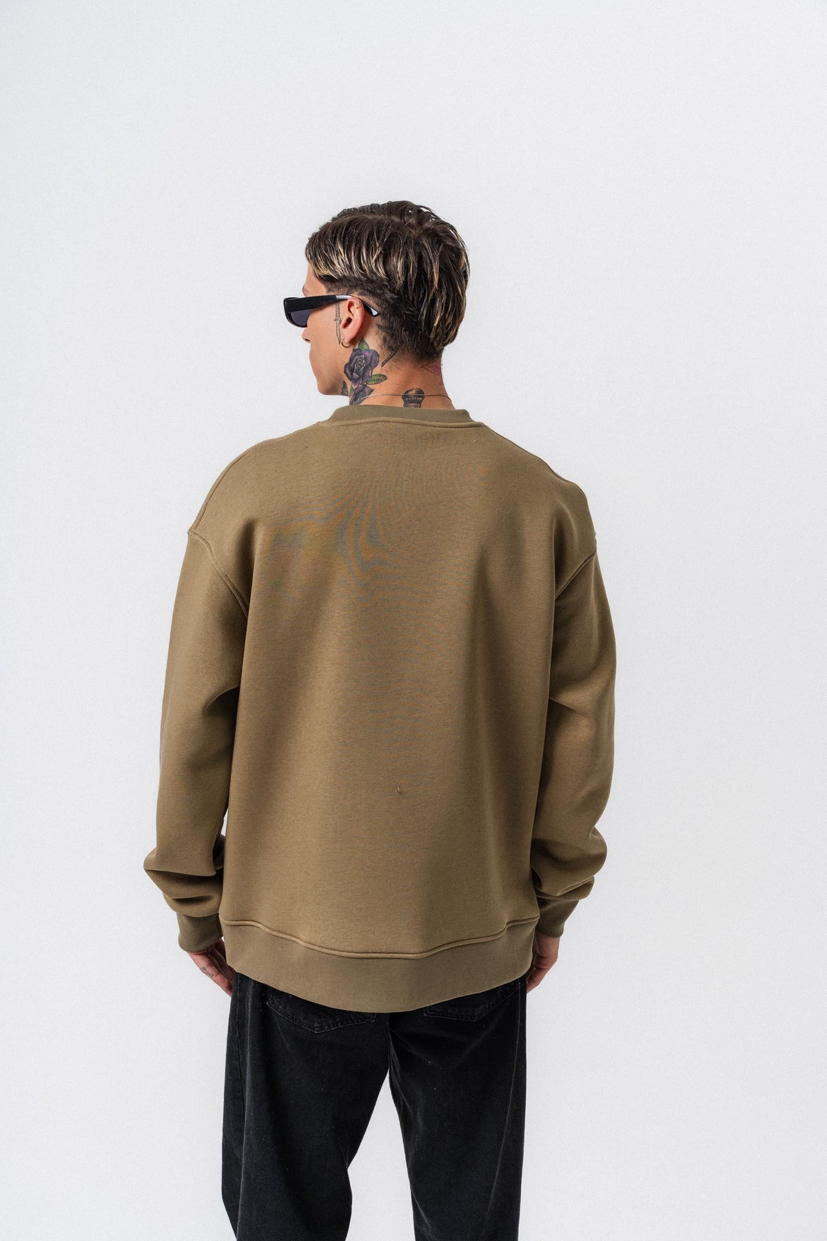 Erkek Respire Yazı Detaylı Basic Oversize Sweatshirt Haki