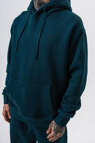 Erkek Respire Yazı Detaylı Kapüşonlu Basic Oversize Hoodie Zümrüt