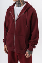 Erkek Respire Yazı Detaylı Kapüşonlu Basic Zip Oversize Hoodie Bordo