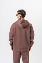 Erkek Respire Yazı Detaylı Kapüşonlu Basic Zip Oversize Hoodie Kakao